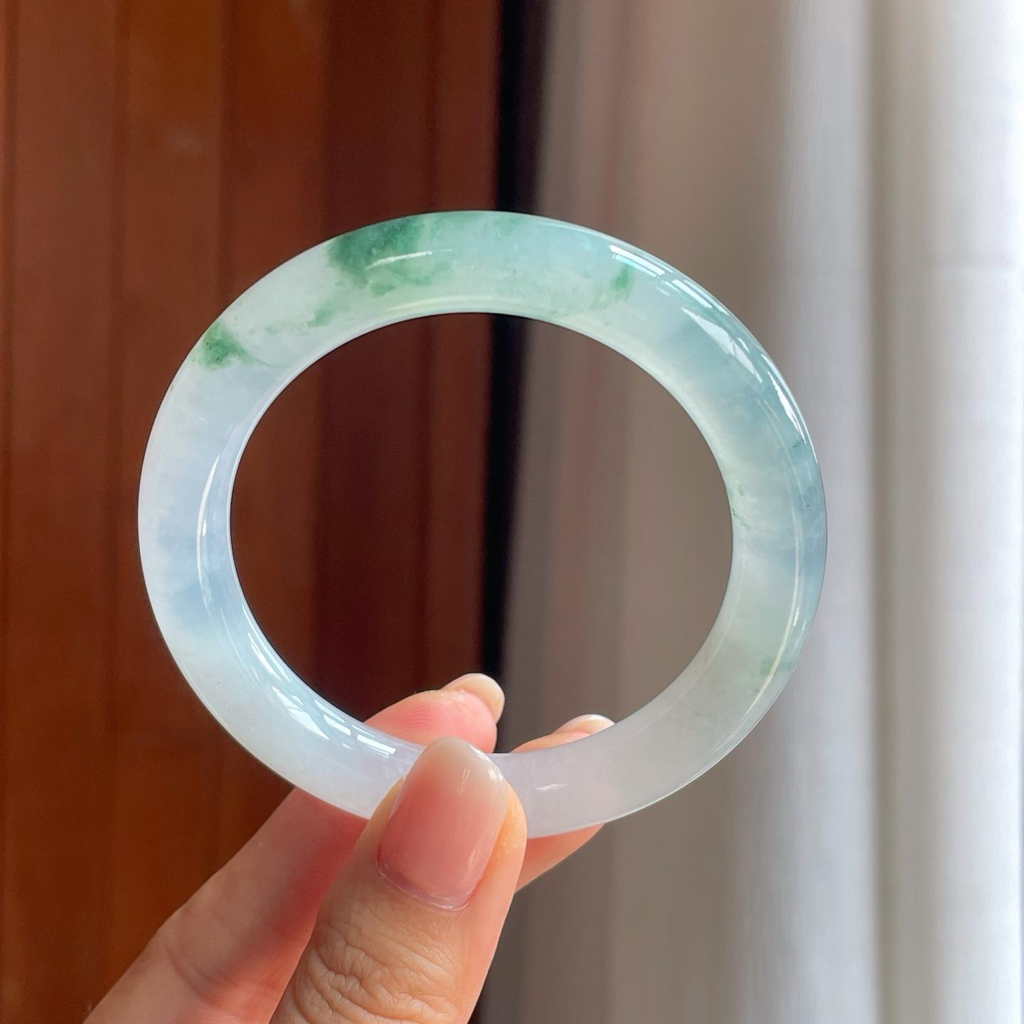 冰种飘花翡翠圆条手镯（54.2mm）（yc397202）