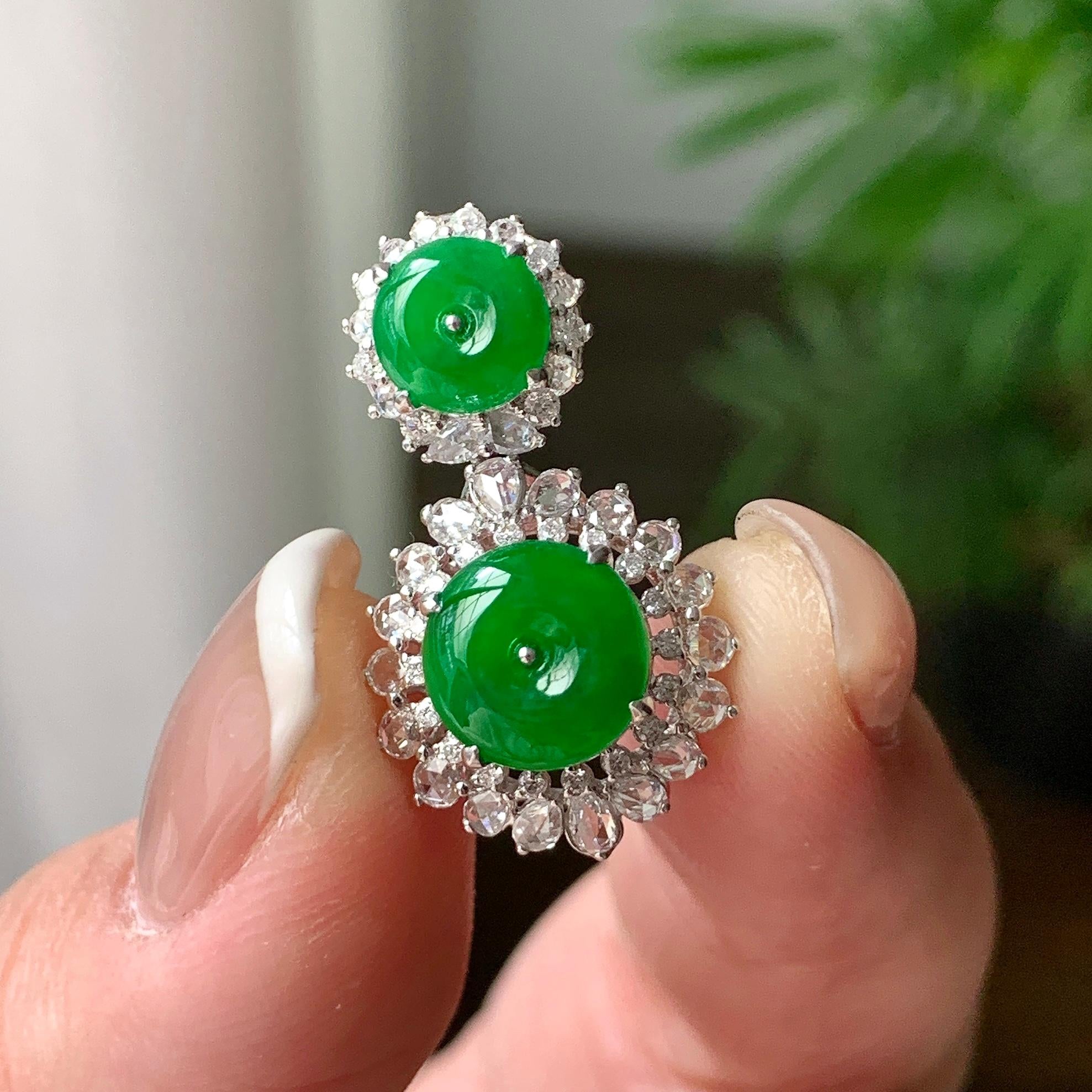 18K金钻镶糯冰种满绿平安扣吊坠  天然缅甸A货翡翠（yc362093）