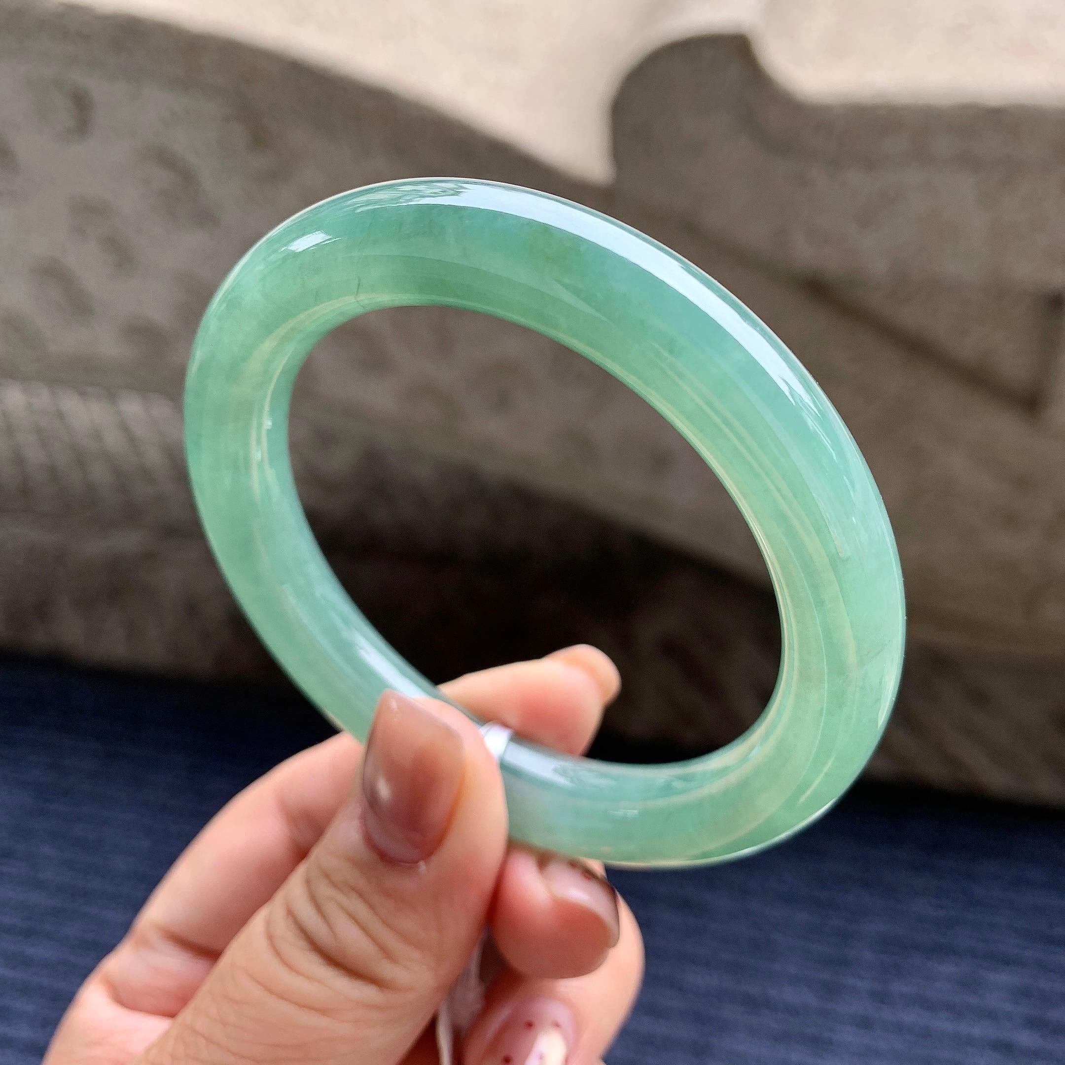 糯冰种晴水圆条手镯 54圈口 天然缅甸A货翡翠（yc345010）