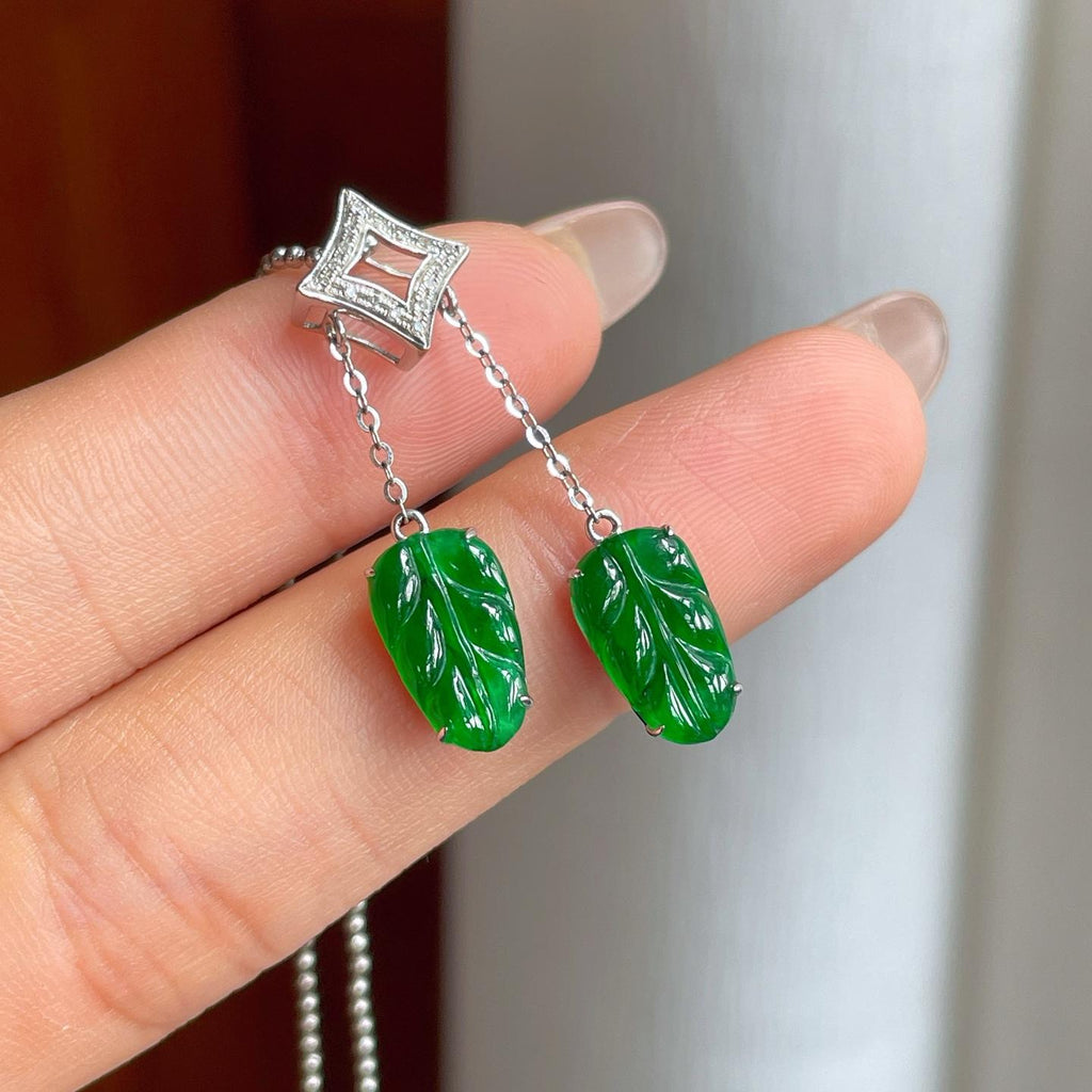 18k金镶糯冰满绿翡翠叶子（yc244916）