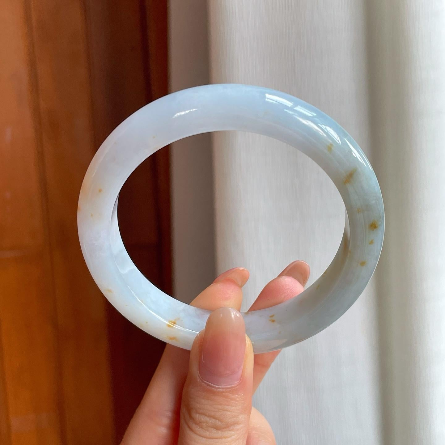 糯冰淡底色洒金翡翠平安镯（57mm)（yc360250）