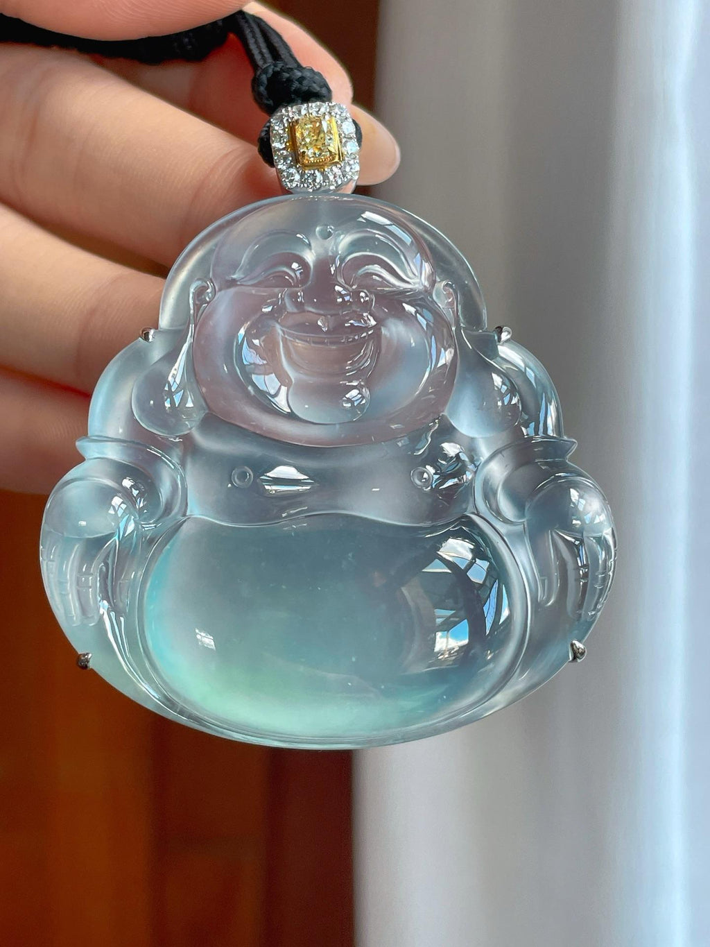 18k金镶冰种蓝底翡翠佛公（yc241844）