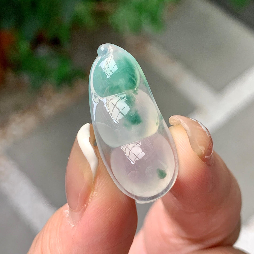 糯冰种飘蓝花福豆吊坠 天然缅甸A货翡翠（yc392767）