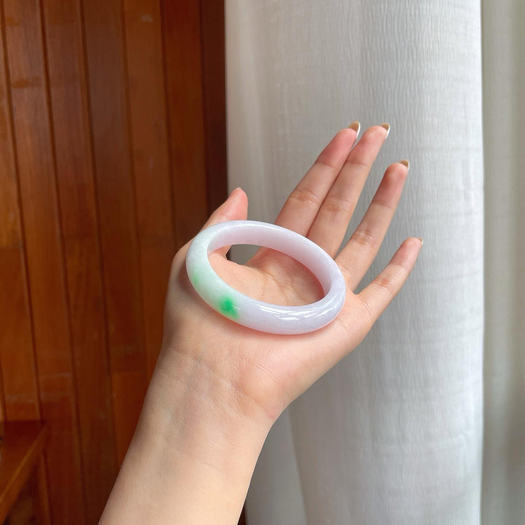 糯冰淡紫底带色翡翠平安镯（54mm)（yc374044）