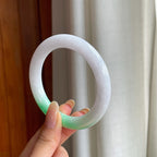 糯冰白底青翡翠圆条手镯（58.2mm)（yc416032）