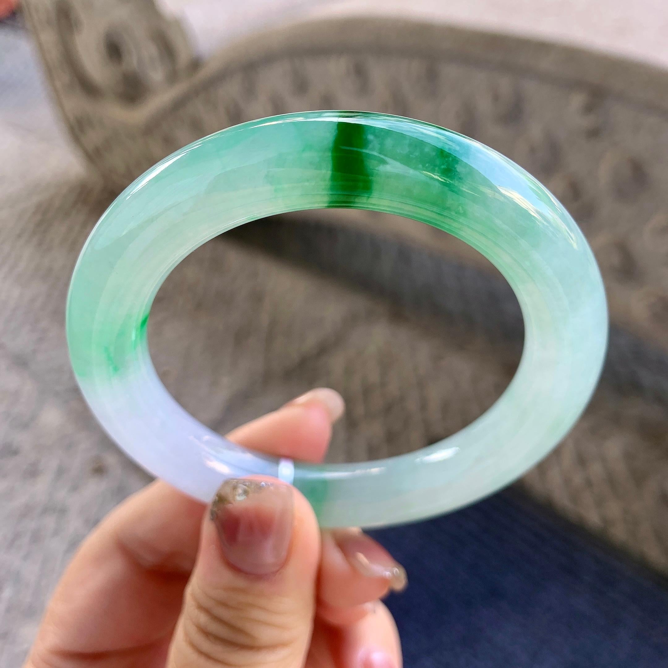 糯冰种飘花圆条手镯（53.8mm）（yc290959）