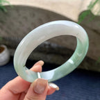 大圈口  细糯种油青半山水正圈平安镯  59圈口  天然缅甸A货翡翠（yc436241）