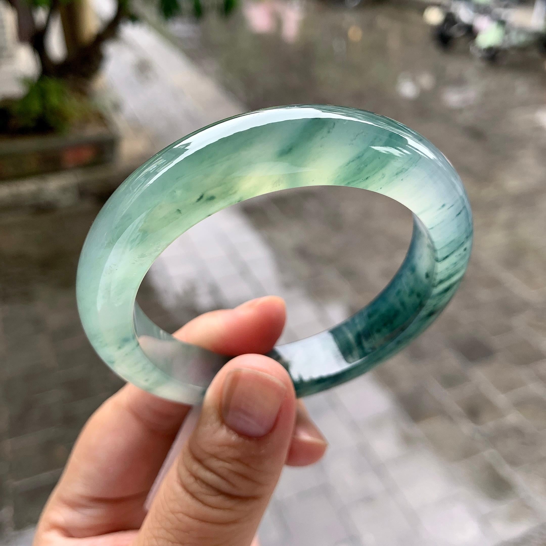 冰种晴底飘花平安镯（55.8mm）（yc228512）
