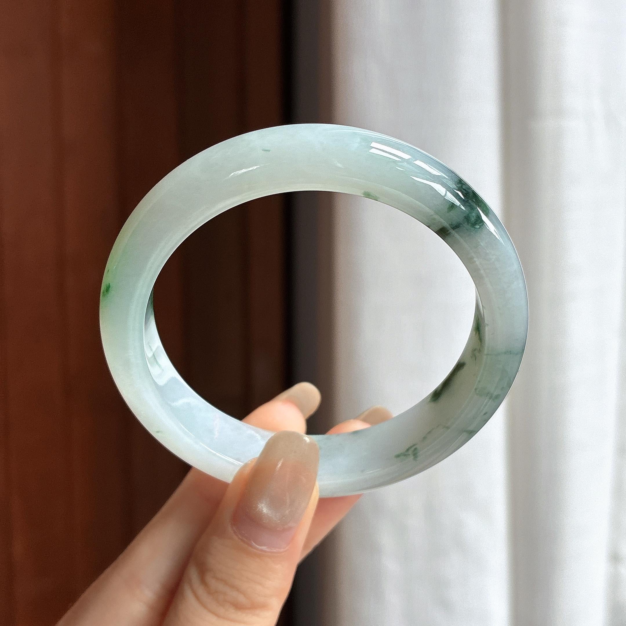 细糯种飘花正圈平安镯 55圈 天然缅甸A货翡翠（yc465525）