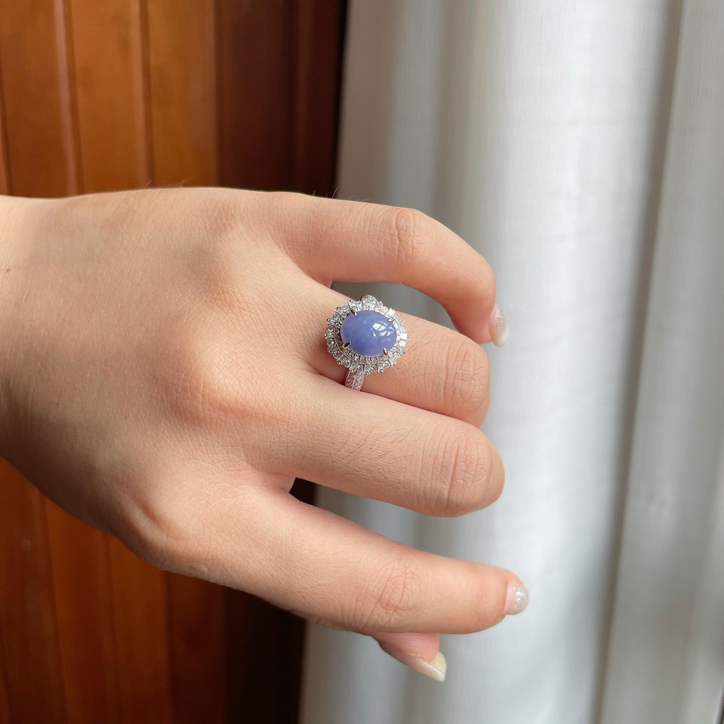 18k金钻镶冰种紫罗兰翡翠蛋面（yc182155）