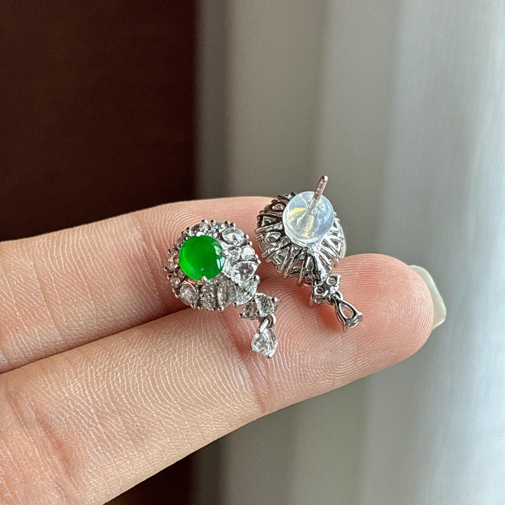 18k金镶冰种起光阳绿耳饰耳钉（yc722837）
