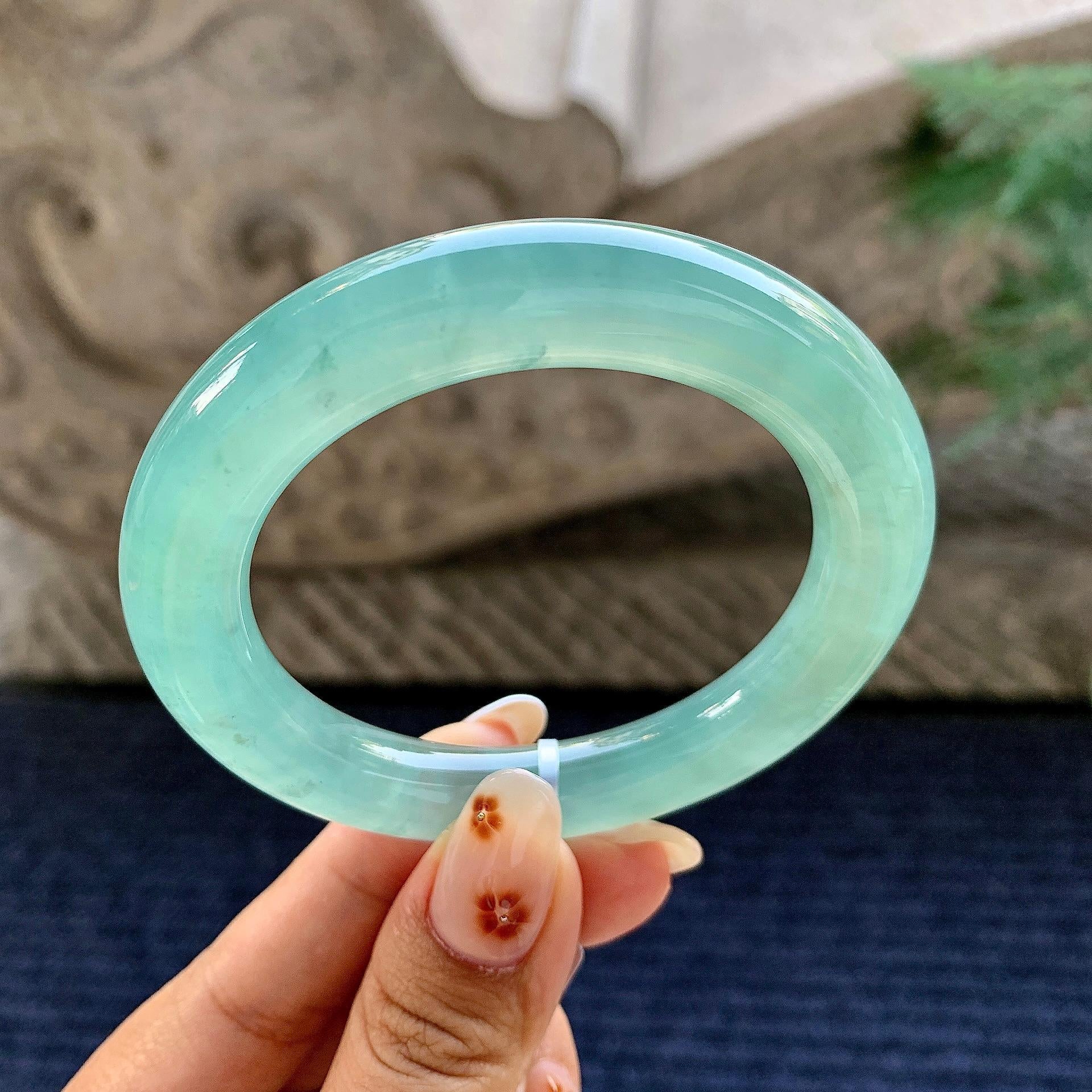 糯冰种蓝底圆条手镯（53.1mm）（yc243451）