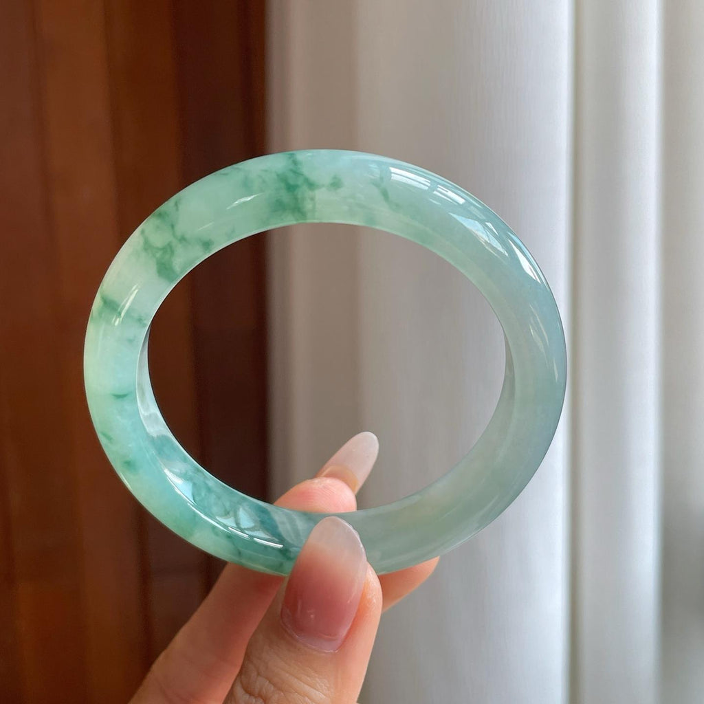 冰种飘花翡翠平安镯（56.5mm）（yc307037）