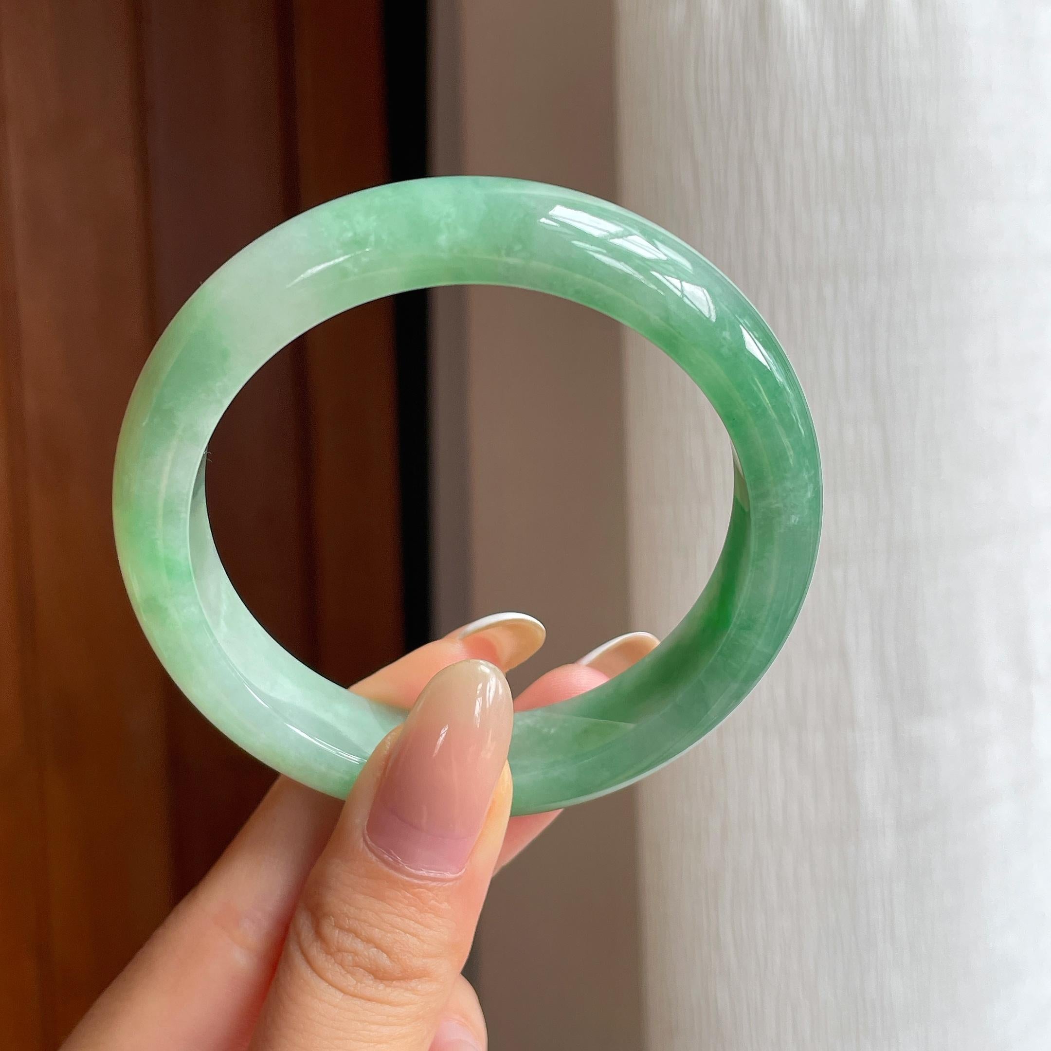 糯冰满绿翡翠平安镯（54.8mm)（yc419670）