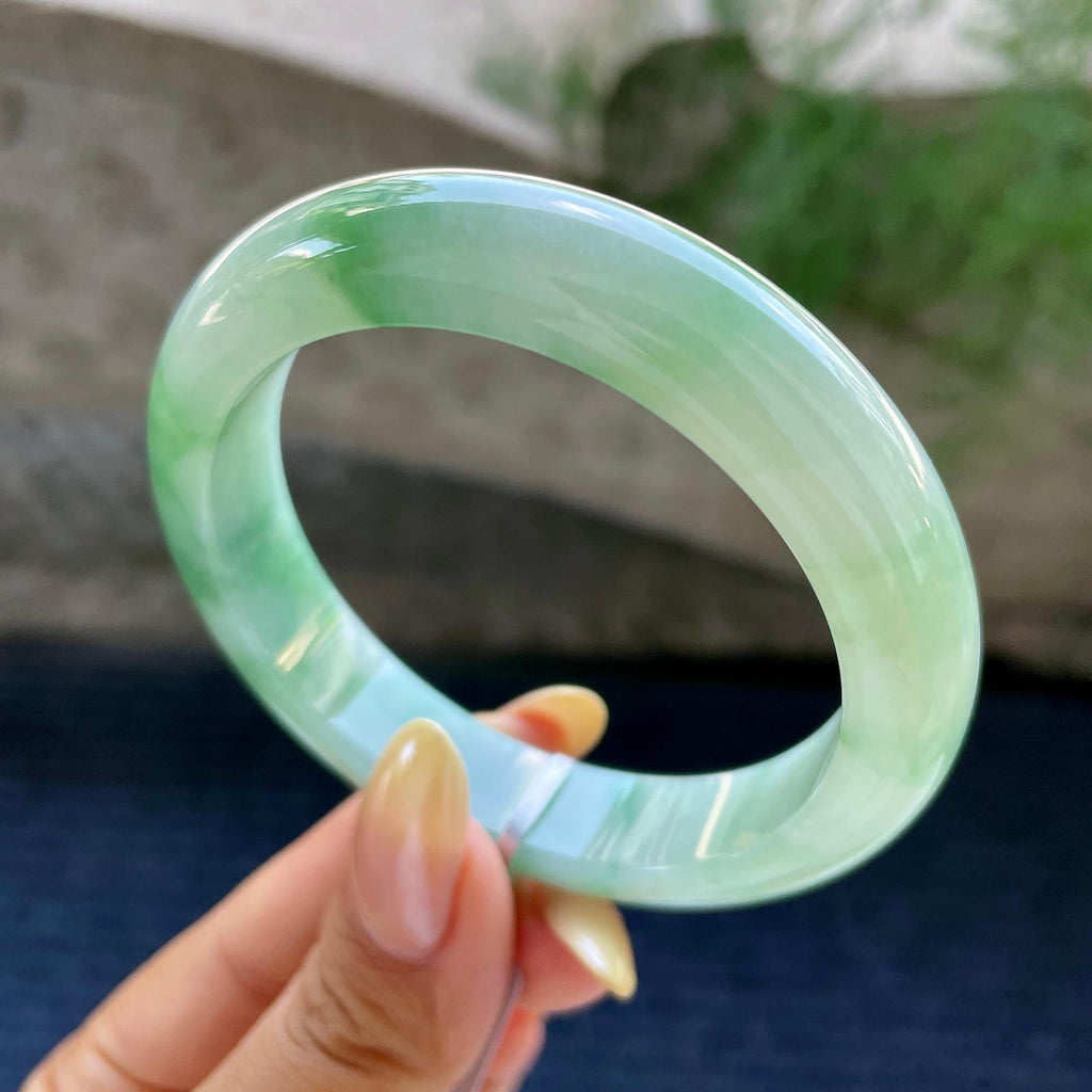 细糯种飘花正圈平安镯56.2圈 天然缅甸A货翡翠（yc466836）