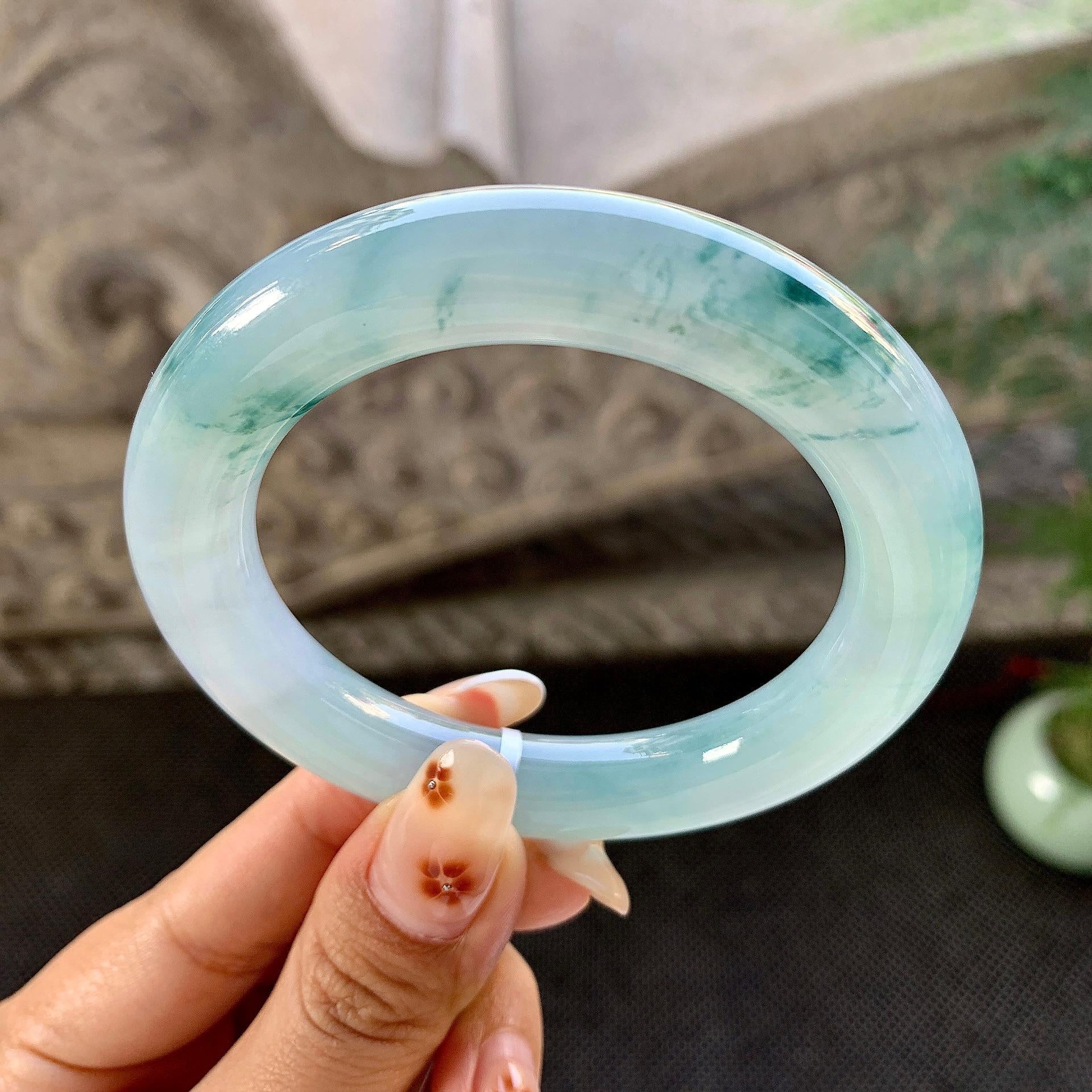 糯冰种飘花圆条手镯（53.3mm）（yc264045）
