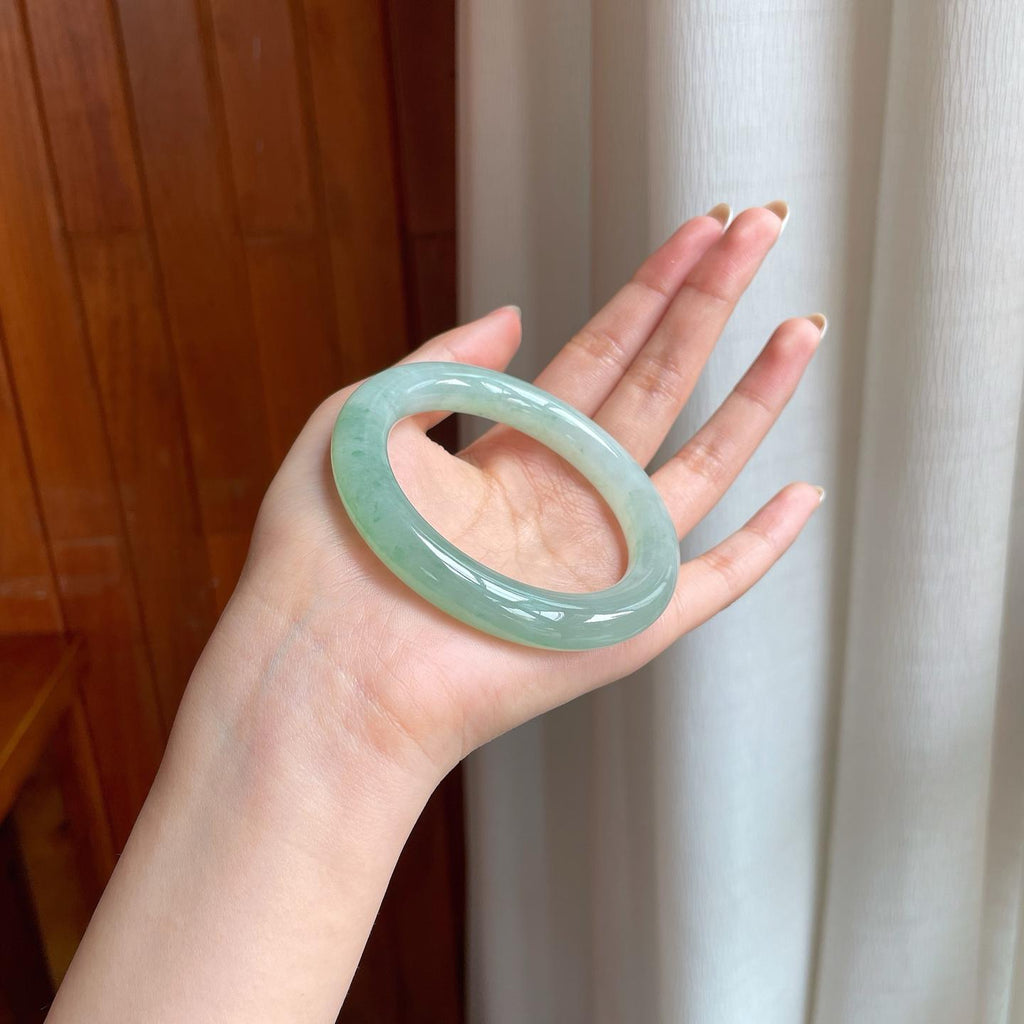 糯冰飘花翡翠圆条手镯（55mm)（yc373297）