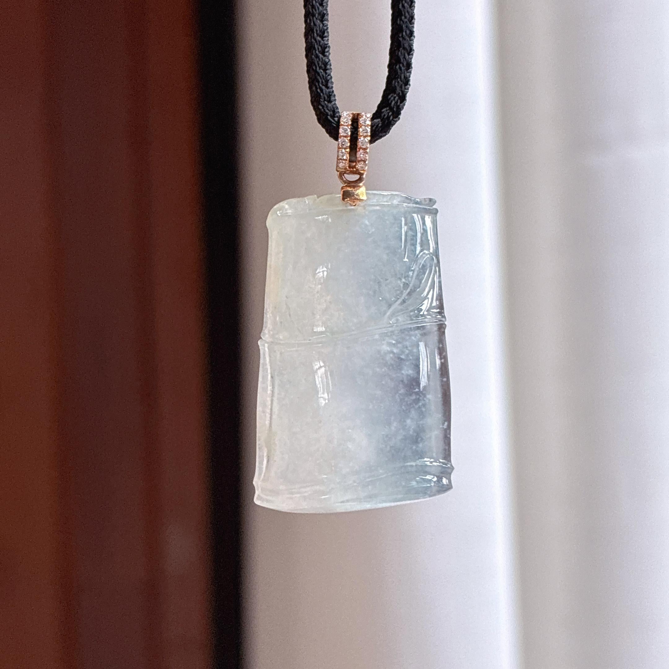 Khóa đầu vàng 18k, ngọc phỉ thúy băng chủng không màu, hình trúc tiết, ngọc phỉ thúy thiên nhiên Myanmar loại A (yc450453)