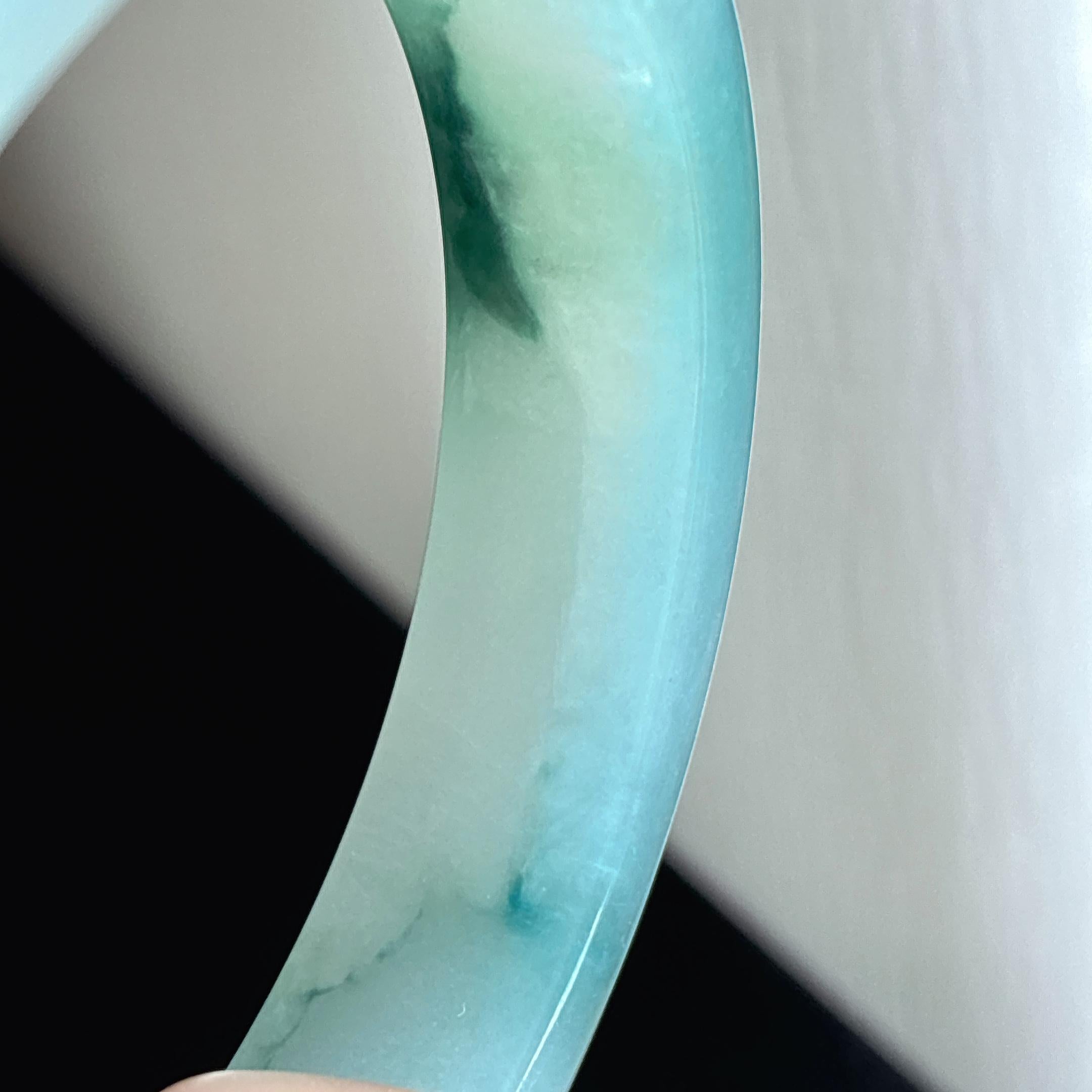 糯冰飘花正圈平安镯 56圈 天然缅甸A货翡翠（yc461255）