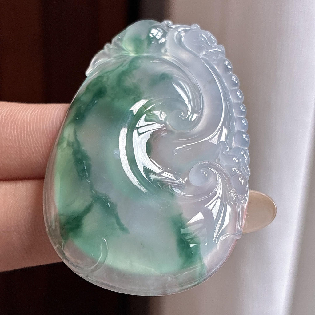 冰种飘花如意挂件 天然缅甸A货翡翠（yc504002）