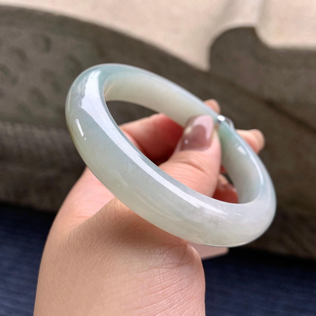 细糯种飘蓝花正圈平安镯 57.8圈口 天然缅甸A货翡翠（yc345017）
