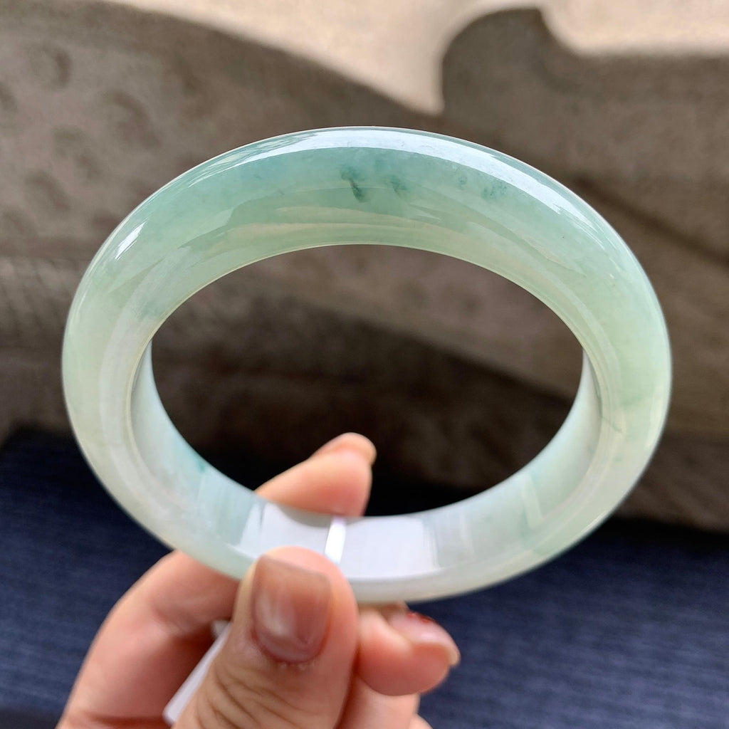 大圈口 细糯种飘蓝花正圈平安镯 58.8圈口 天然缅甸A货翡翠（yc345056）
