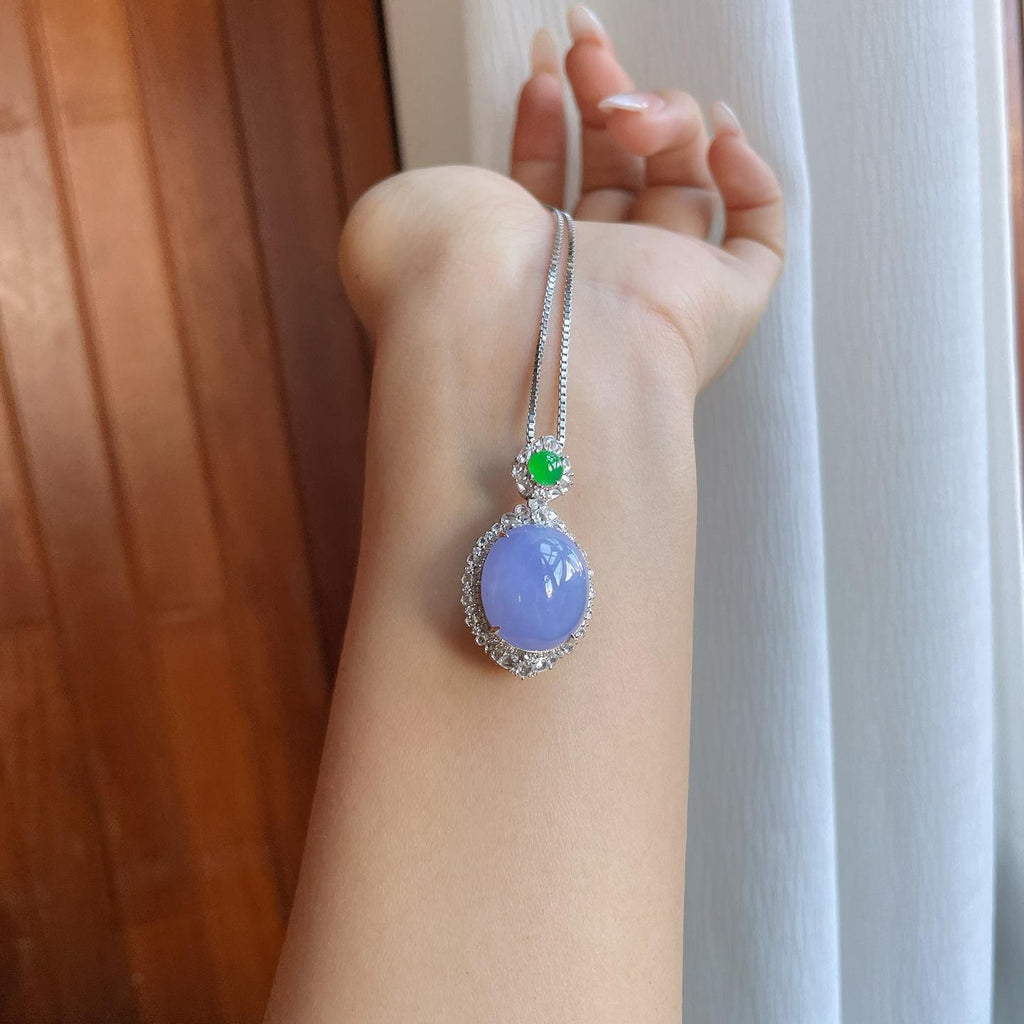 18k金钻镶糯冰紫罗兰翡翠蛋面（yc270317）