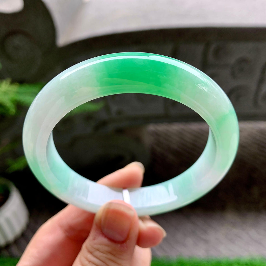 细糯种白底青平安镯（58.2mm）（yc254098）