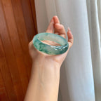 糯冰飘花宽版翡翠平安镯（57.4mm）（yc313030）