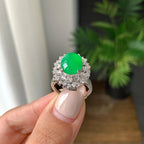 18k金钻镶糯冰种满绿蛋面戒指/手链（两用款）（yc231038）