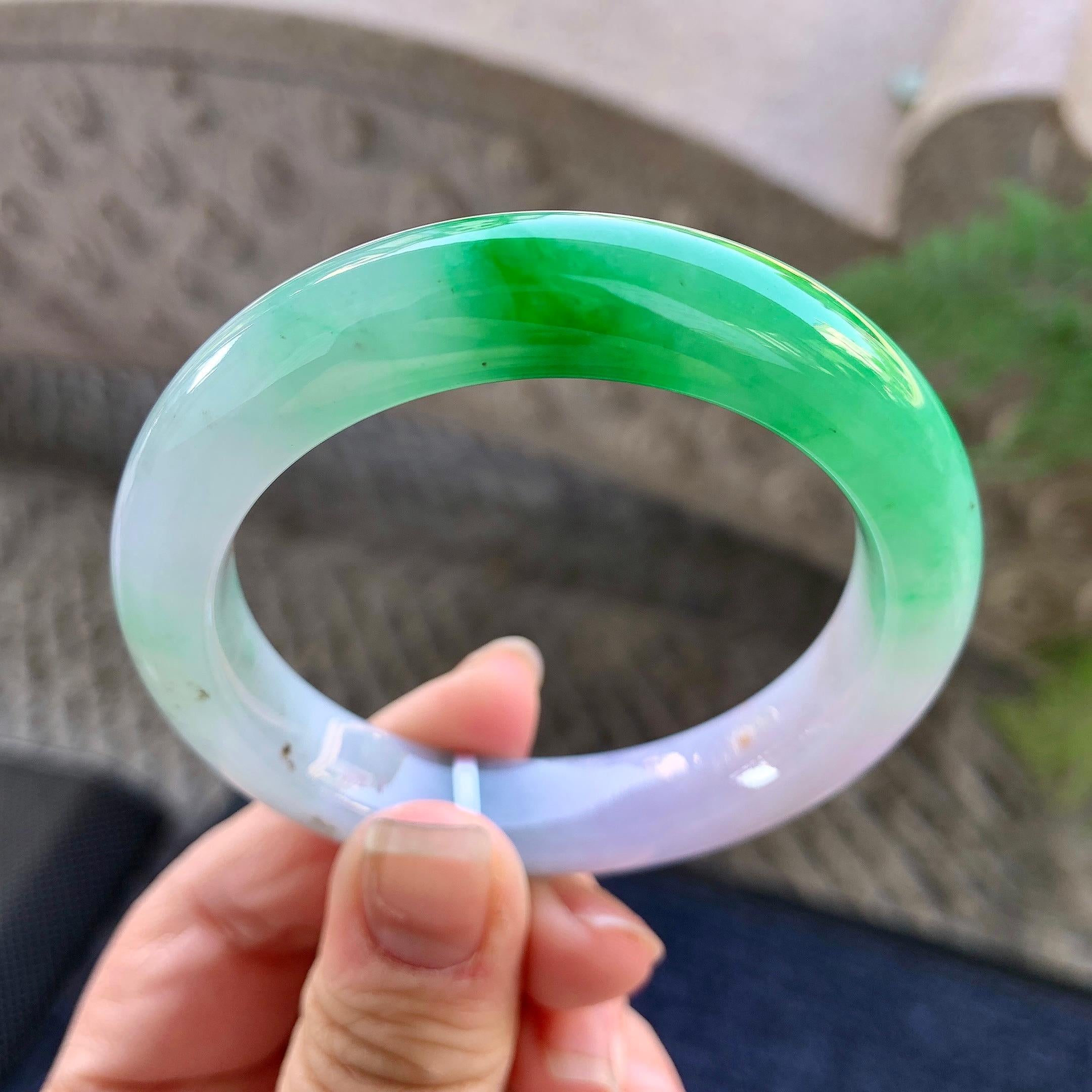 细糯种飘绿洒金平安镯（53mm）（yc305675）