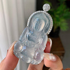 18k金钻镶冰种无色观音挂件（yc246703）