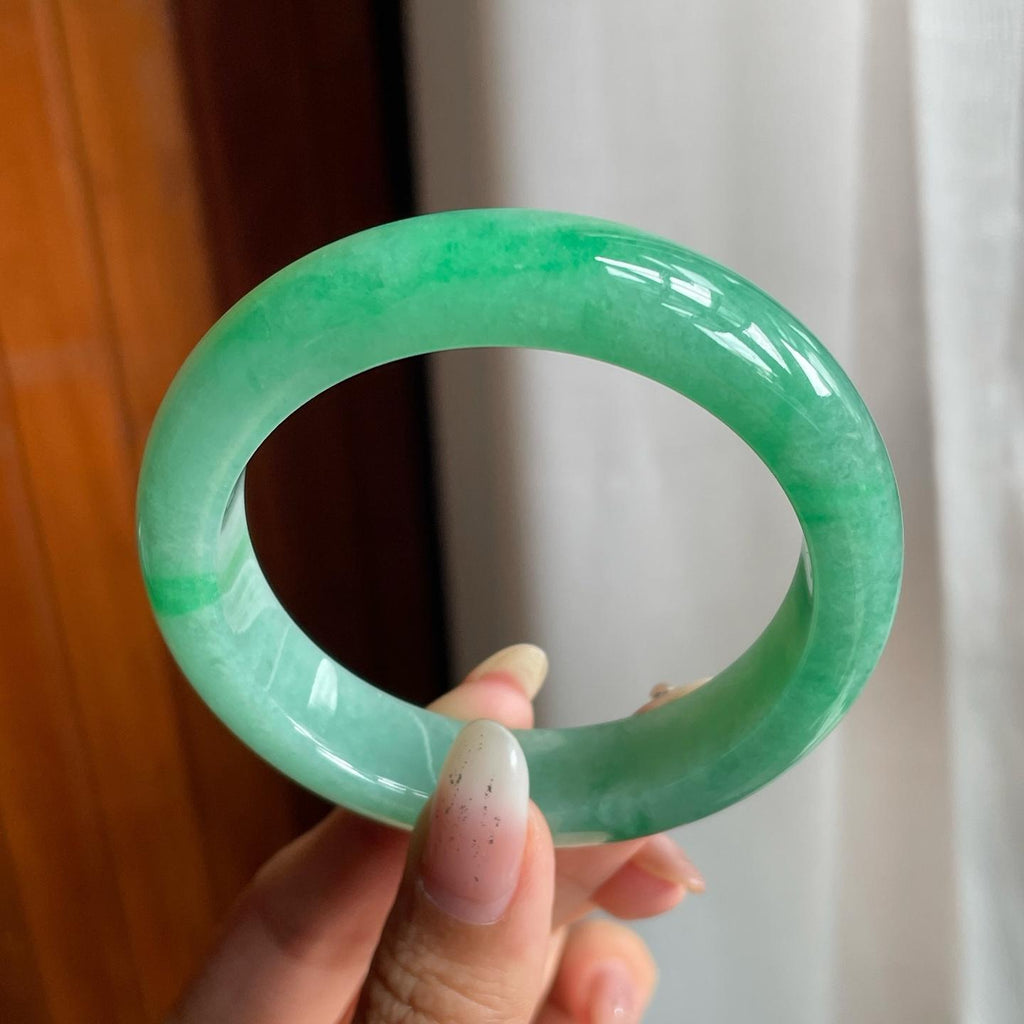 糯冰满绿翡翠平安镯（55mm）（yc221858）