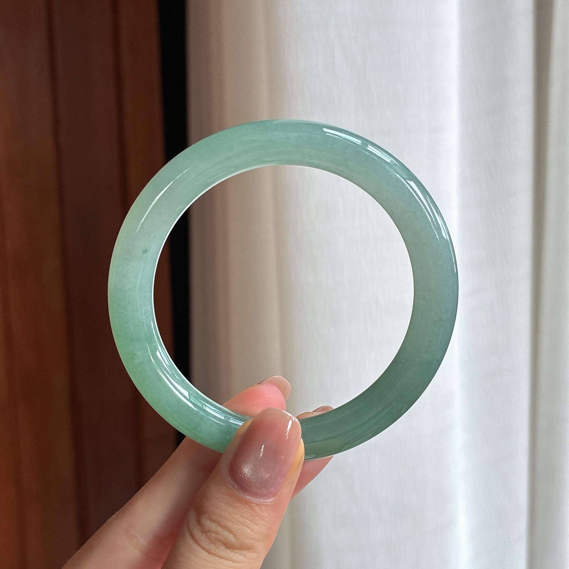 糯冰晴绿翡翠圆条手镯 54圈天然缅甸A货翡翠（yc440030）