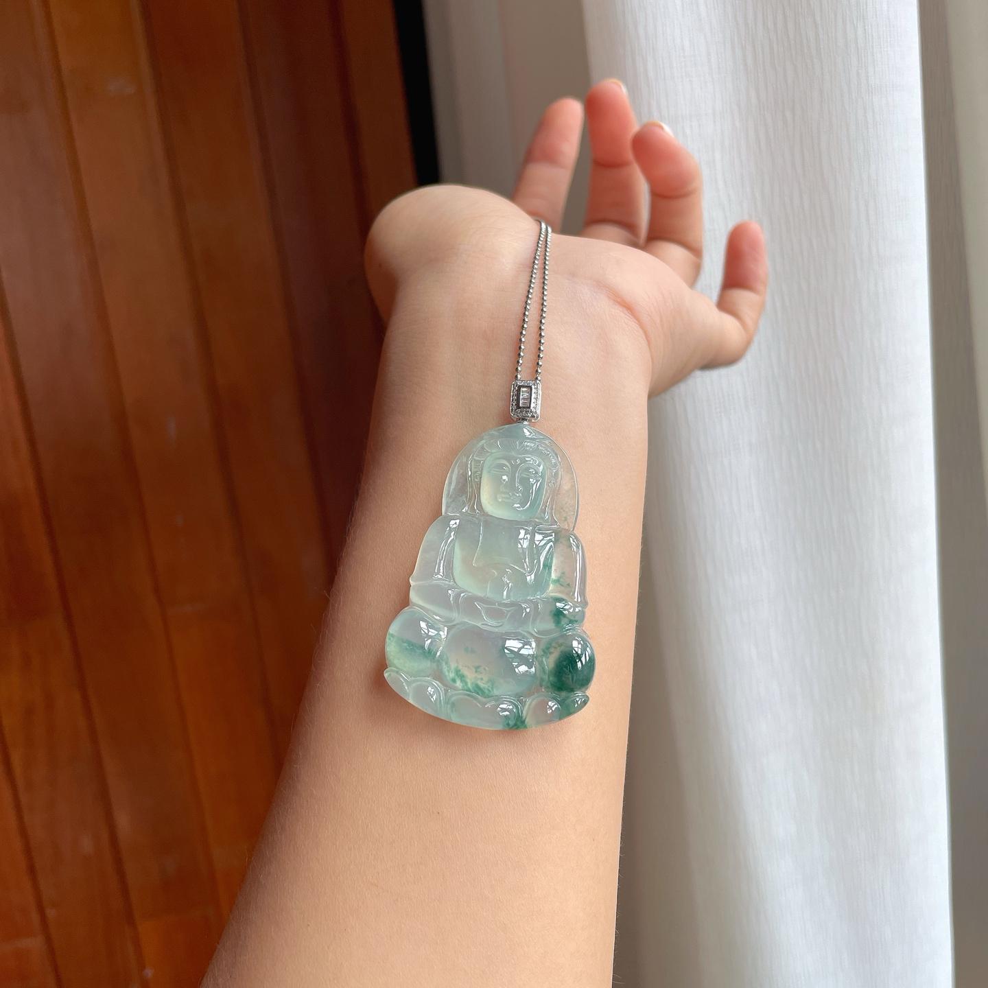 18k金扣冰种飘花翡翠观音（yc251057）