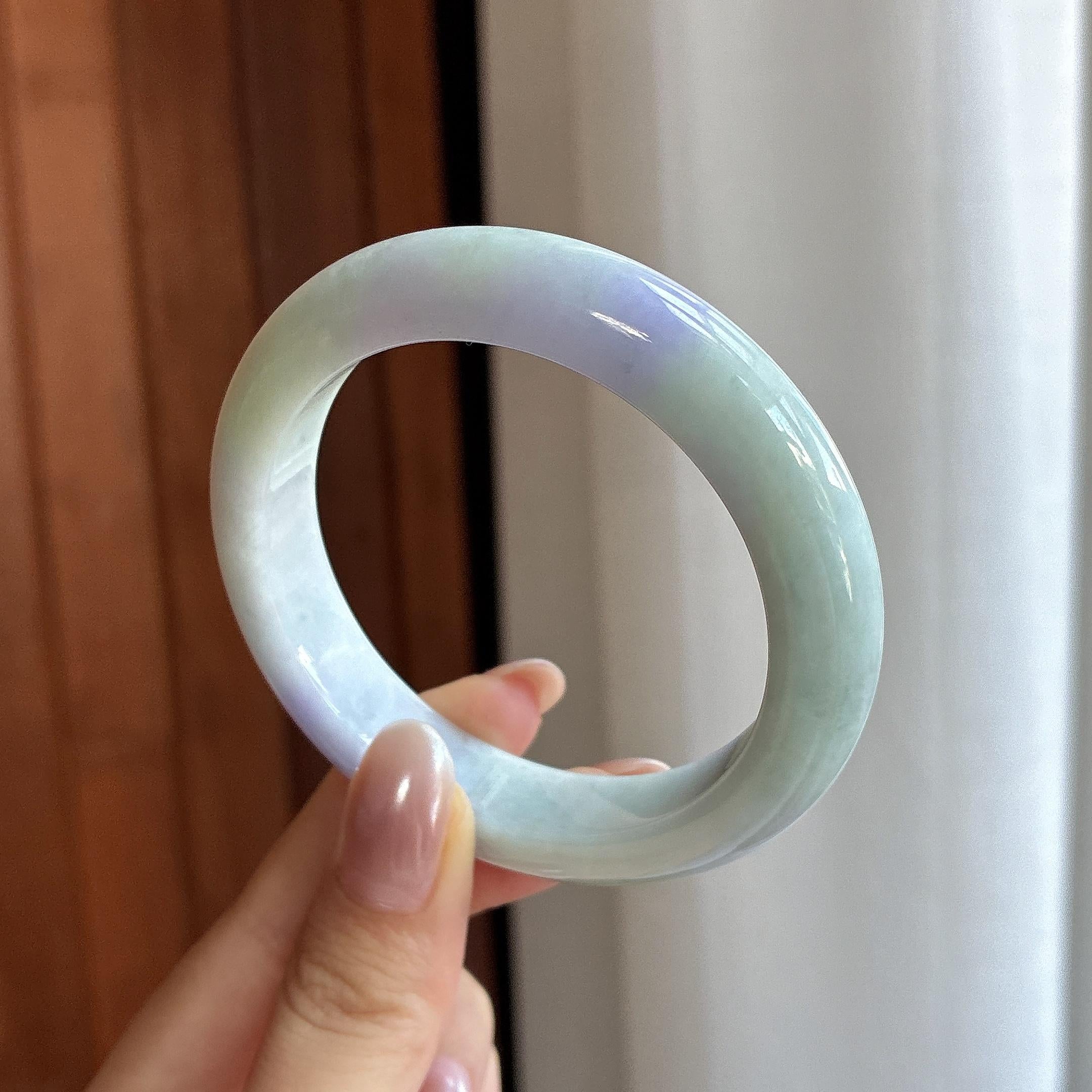 细糯冰春带彩正圈平安镯 54圈 天然缅甸A货翡翠（yc698909）