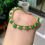 18K金钻镶糯冰种满绿蛋面套链（yc261128）