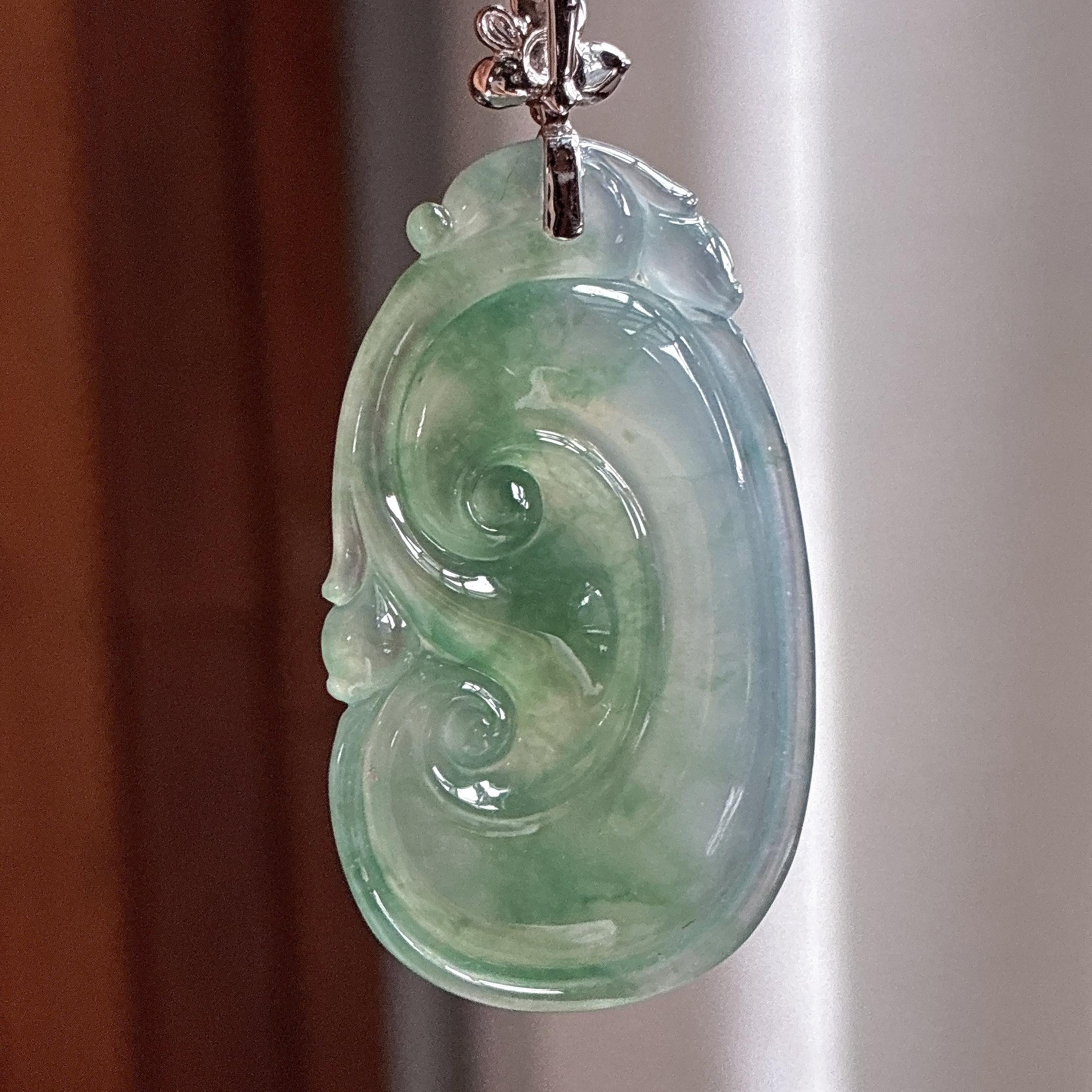 18k金扣头冰种飘花如意挂件 天然缅甸A货翡翠（yc697897）