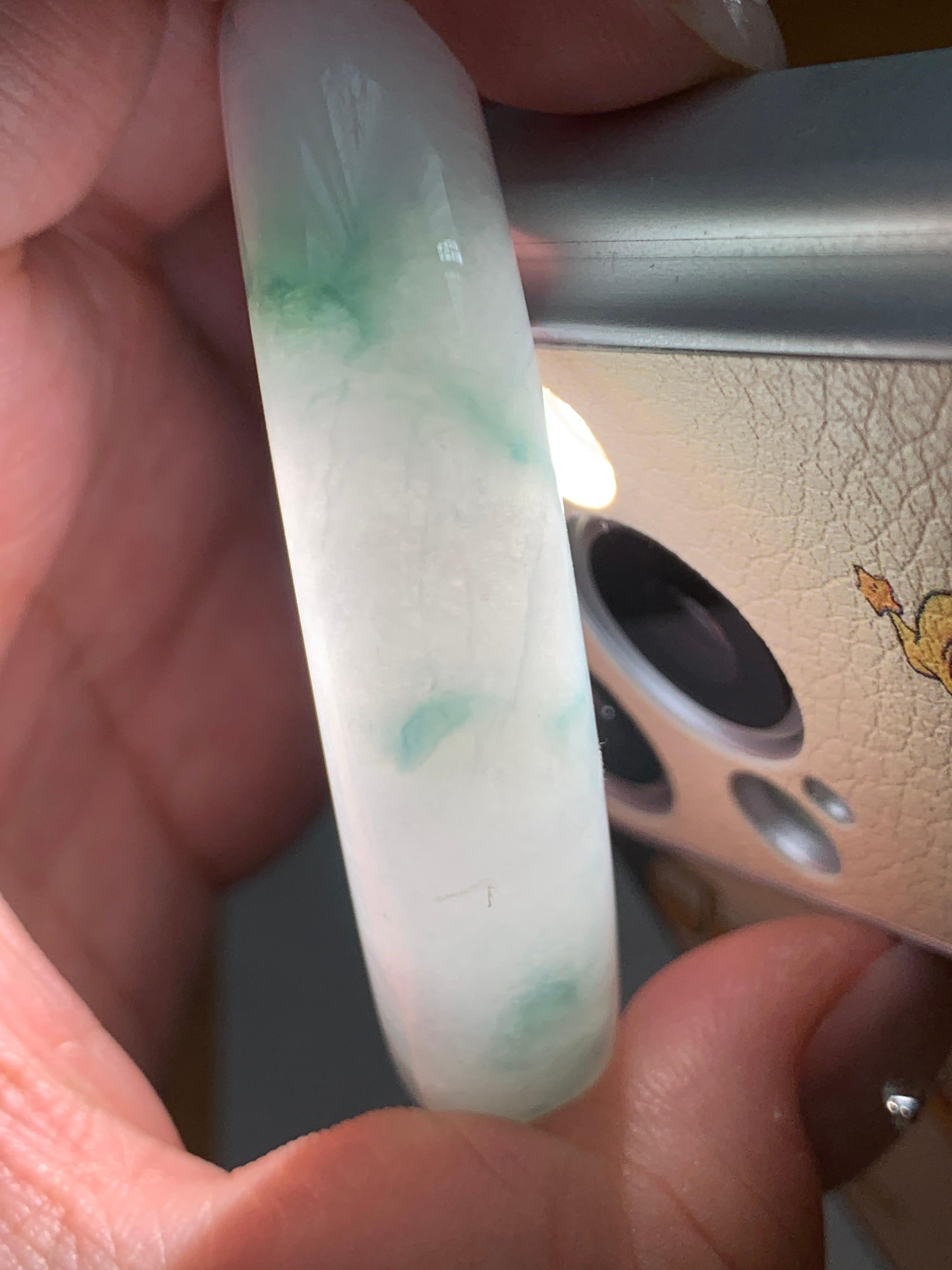 细糯种飘蓝花正圈平安镯  53圈口  天然缅甸A货翡翠（yc444663）
