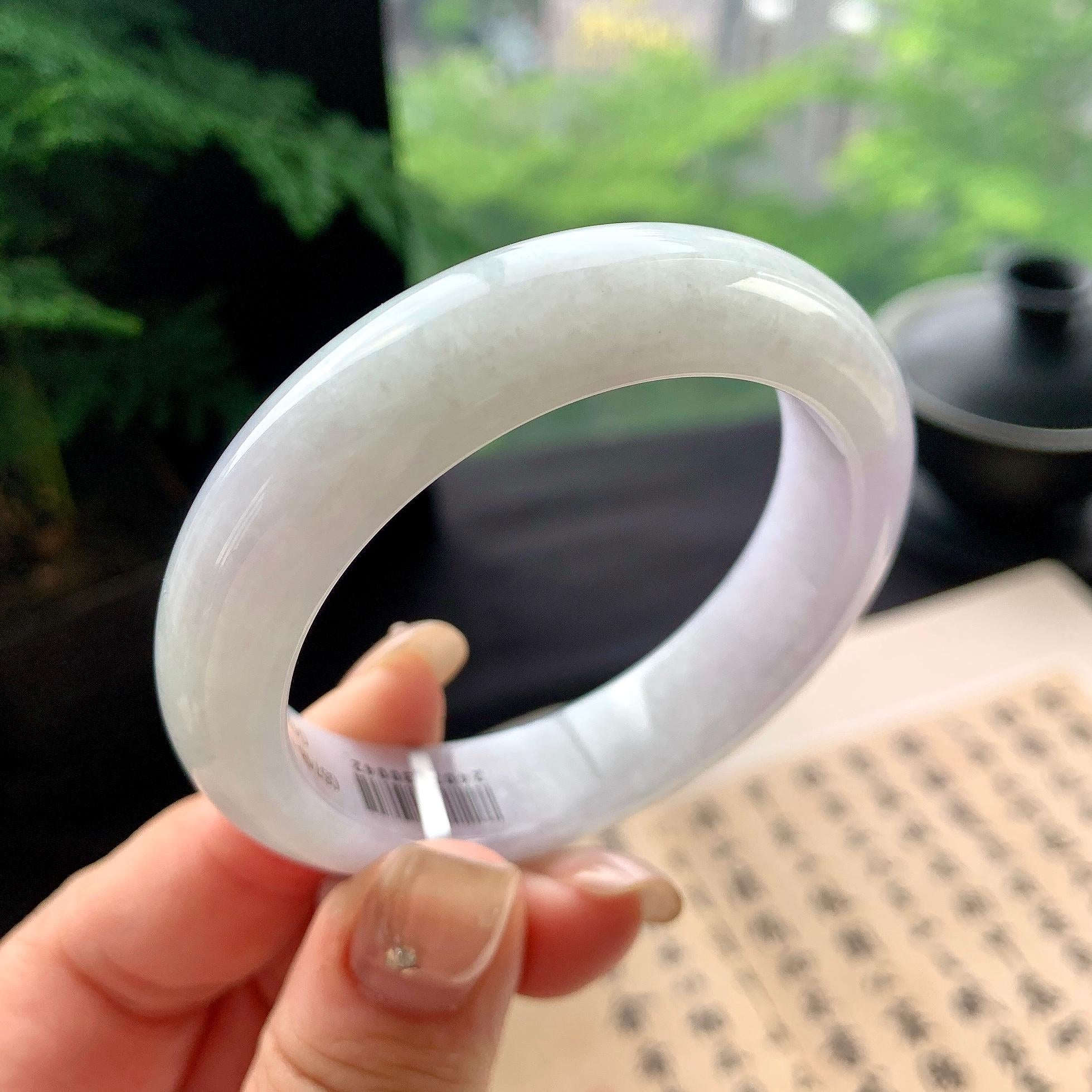 小圈口 细糯种淡紫罗兰正圈平安镯 50.3圈口 天然缅甸A货翡翠（yc473079）