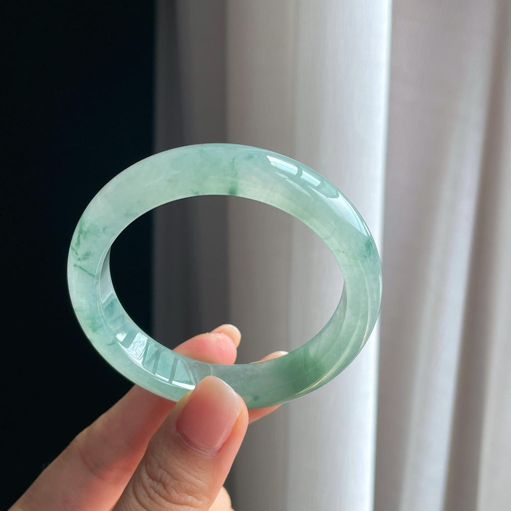 冰种飘花翡翠平安镯（53mm）（yc389586）