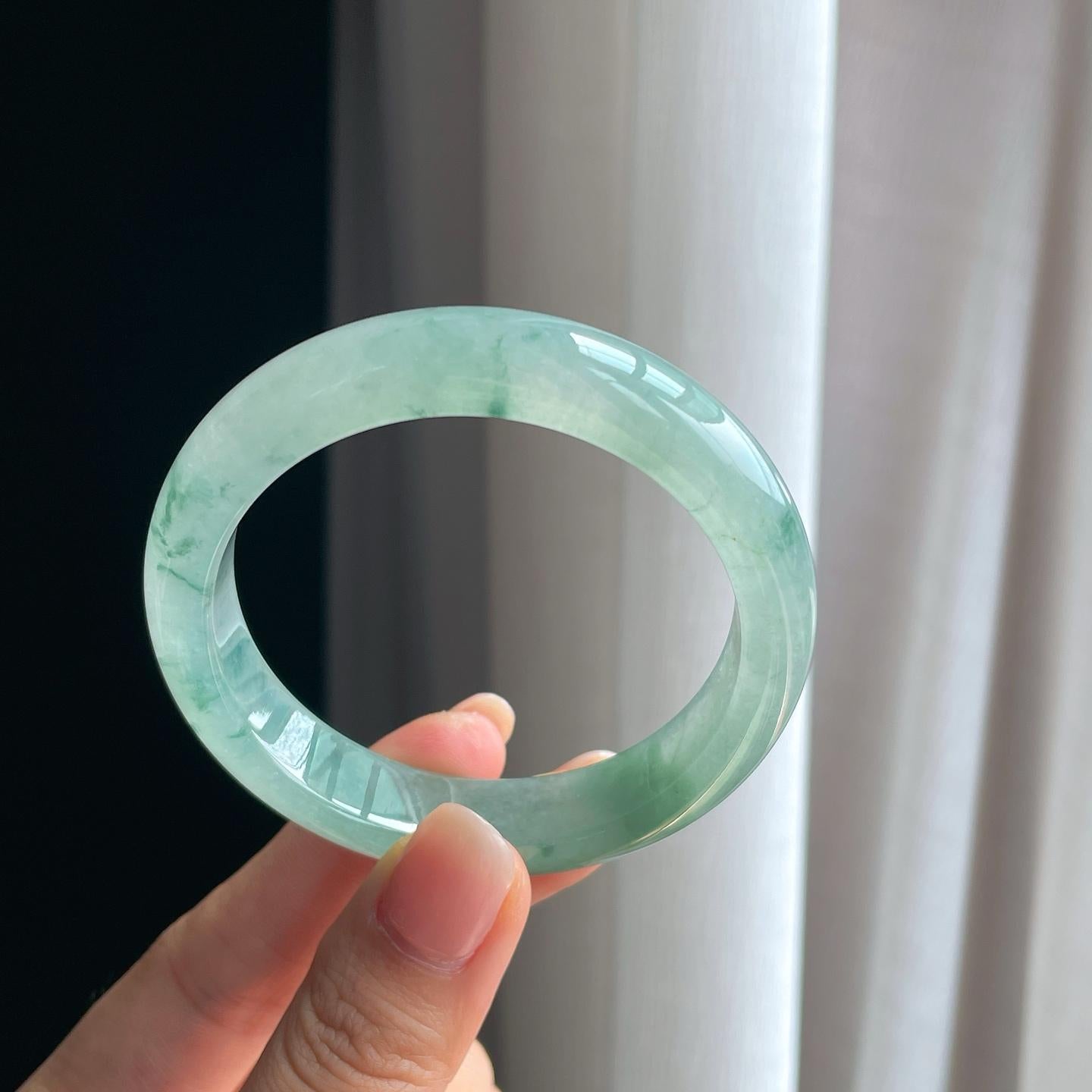 冰种飘花翡翠平安镯（53mm）（yc389586）