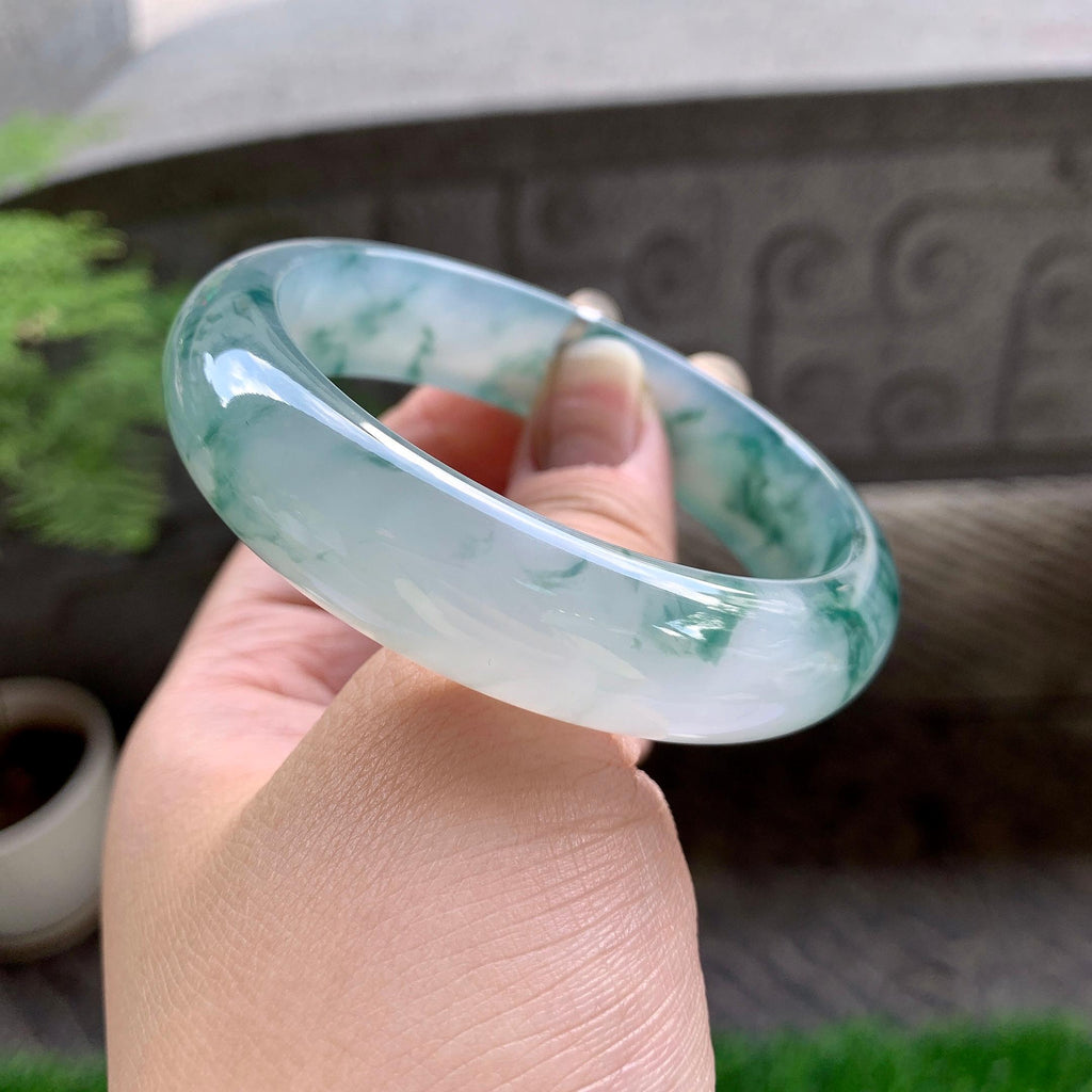 糯冰种飘花宽版轮胎手镯（56.8mm）（yc223276）