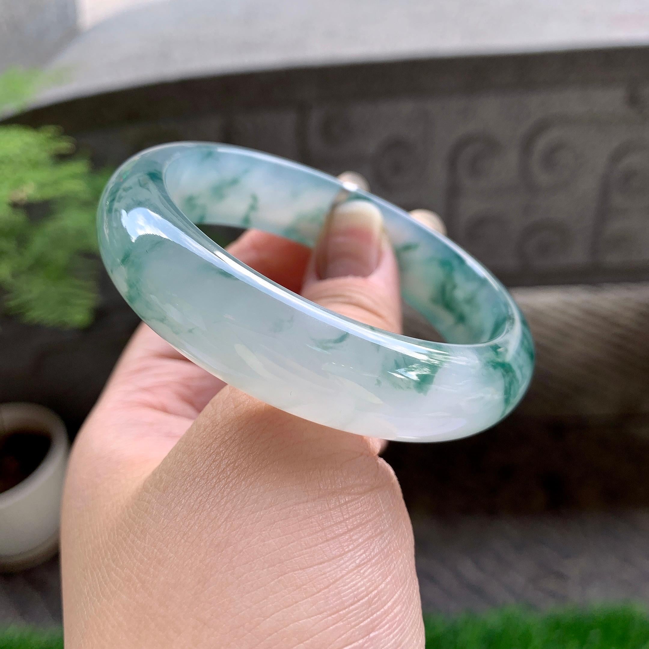 糯冰种飘花宽版轮胎手镯（56.8mm）（yc223276）