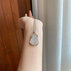 18k金钻镶冰种无色雪花棉翡翠财神爷吊坠（yc265789）