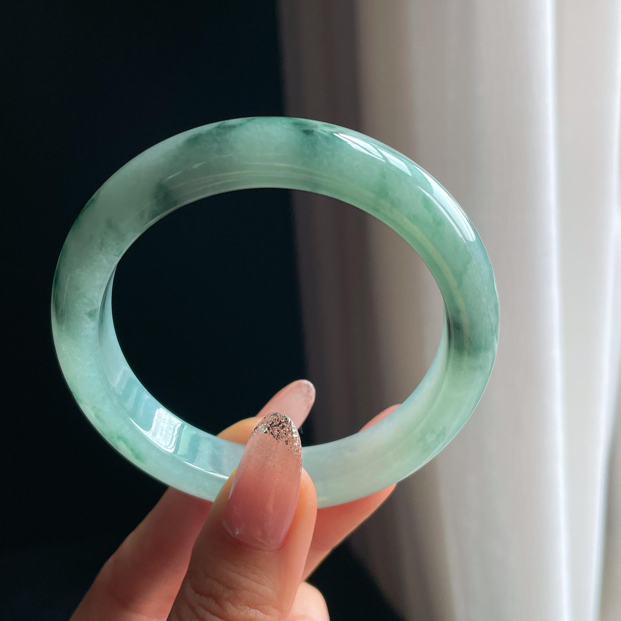 糯冰种飘水墨花翡翠平安镯（57.8mm)（yc348587）