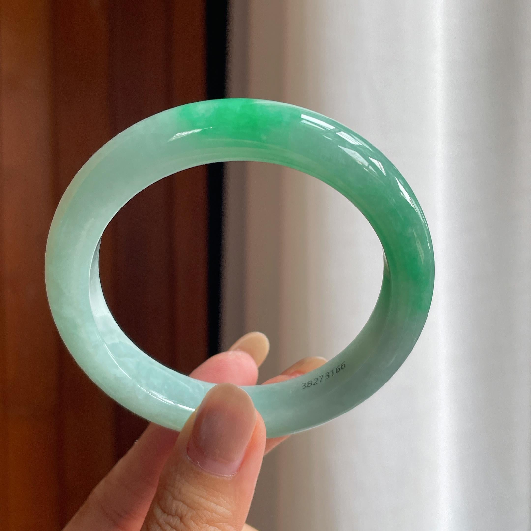 糯冰带色翡翠平安镯(58mm)（yc423120）