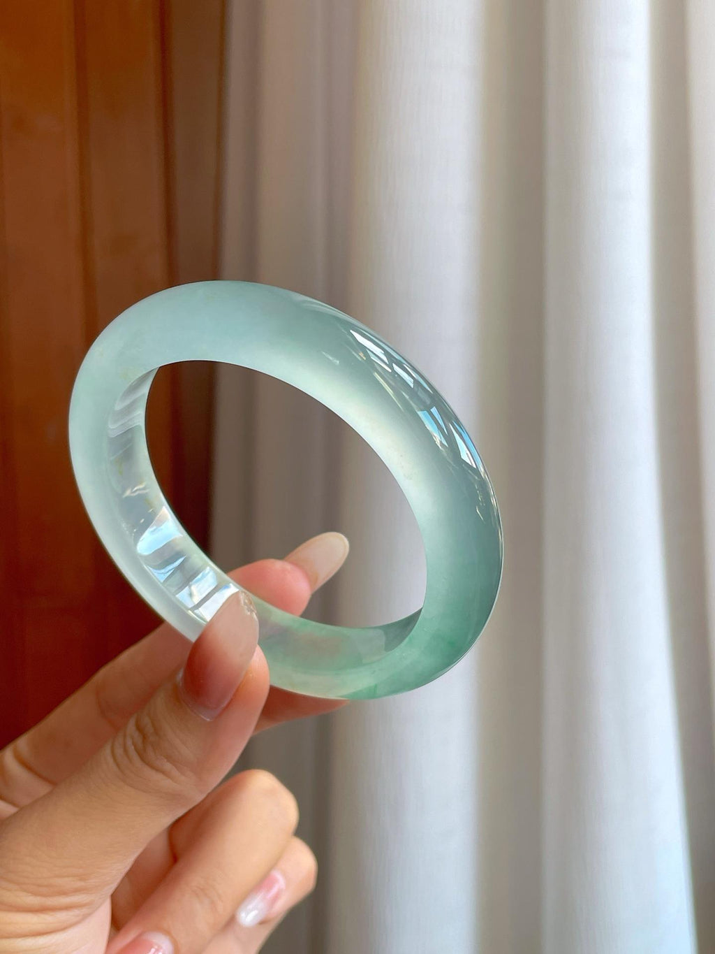 冰玻种带色翡翠平安镯（58.5mm）（yc269014）