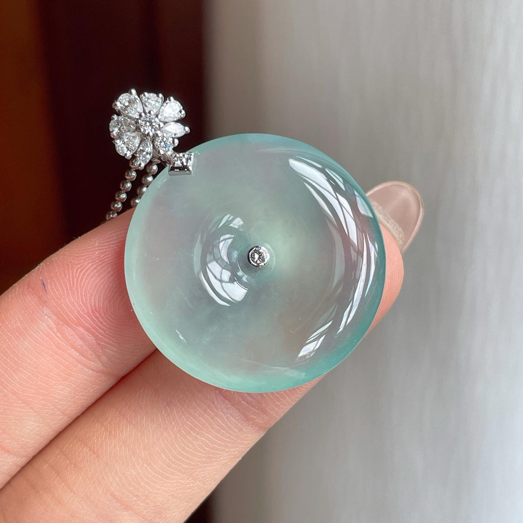 18k金扣蓝晴底翡翠平安扣（yc247159）