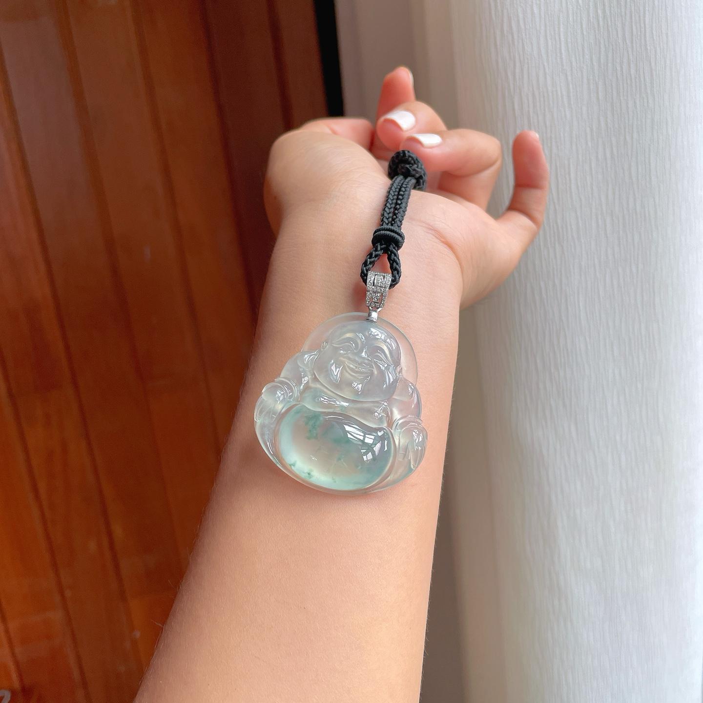 18k金扣冰种飘花翡翠佛公（yc248543）